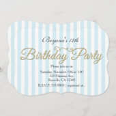 金ゴールドグリッターバースデーパーティーブルー招待状 招待状 (正面/裏面)