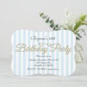 金ゴールドグリッターバースデーパーティーブルー招待状 招待状 (スタンド正面)