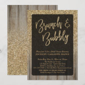 金ゴールドグリッターバーンウッドブランチ&バブリー 招待状 (正面/裏面)