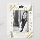 金ゴールドグリッターパイナップル写真卒業 招待状 (正面)