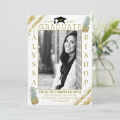 金ゴールドグリッターパイナップル写真卒業 招待状 (スタンド正面)