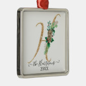 金ゴールドグリッターパインコーンホリークリスマスモノグラムH メタルオーナメント (右)