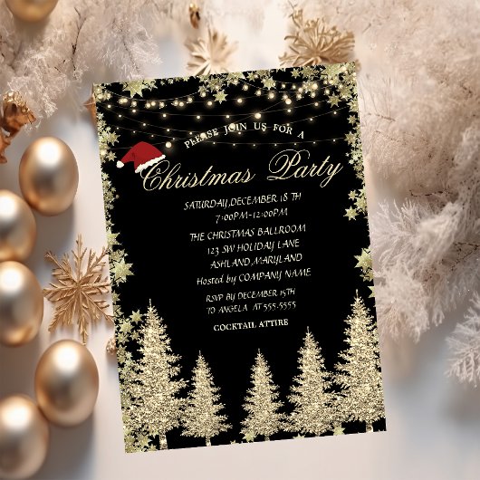 金ゴールドグリッターパインツリースターズクリスマスカンパニー 招待状