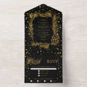 金ゴールドグリッターパイン、紙吹雪ブラック結婚ズ オールインワン招待状 (内側)