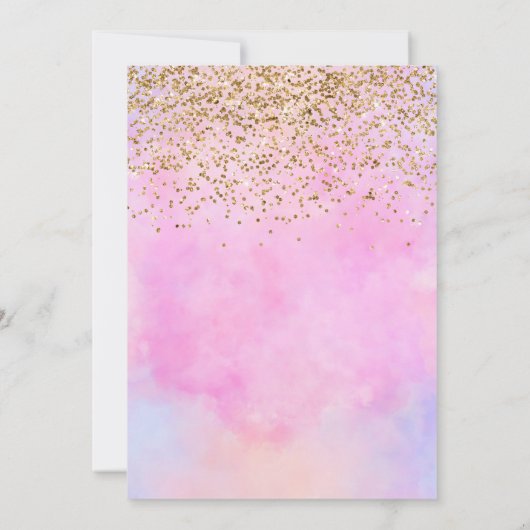 金ゴールドグリッターパステルピンクウォーターカラーキンセアニラ 招待状 (裏面)