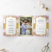 金ゴールドグリッターパステルラベンダーマーブルフォト結婚ズ 三つ折り招待状 (内部)