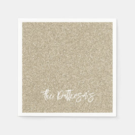 金ゴールドグリッターパターエレガントン名（新規年） スタンダードカクテルナプキン