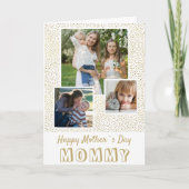 金ゴールドグリッターパターンハッピーマザーズデイ3写真 カード (正面)