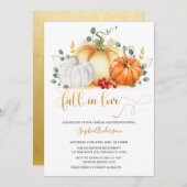 金ゴールドグリッターパンプキン秋インラブブライダルシャワー 招待状 (正面/裏面)