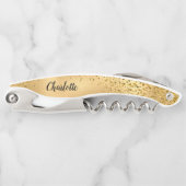 金ゴールドグリッターパーソナライズされたの花嫁コルクねじ ソムリエナイフ (正面)