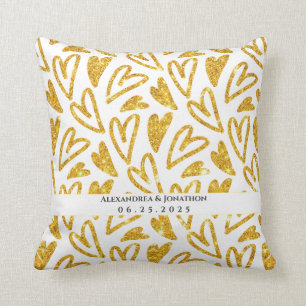 金ゴールドグリッターパーソナライズされたハート結婚 クッション