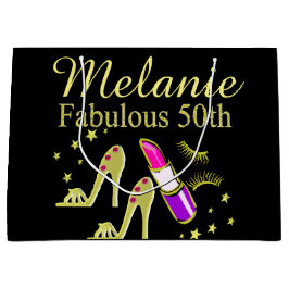 金ゴールドグリッターパーソナライズされた50TH誕生日抱き枕 ラージペーパーバッグ
