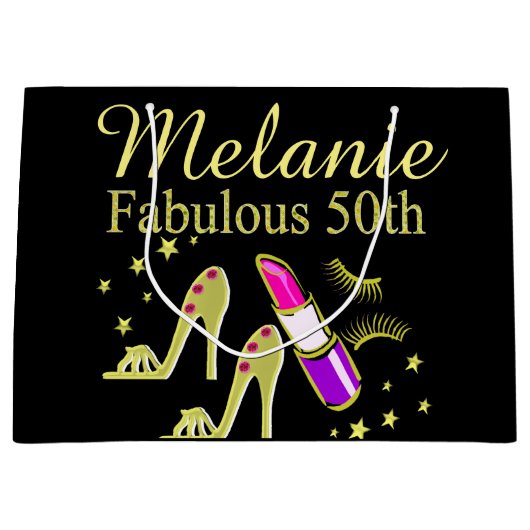 金ゴールドグリッターパーソナライズされた50TH誕生日抱き枕 ラージペーパーバッグ (正面)