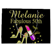 金ゴールドグリッターパーソナライズされた50TH誕生日抱き枕 ラージペーパーバッグ (裏面)