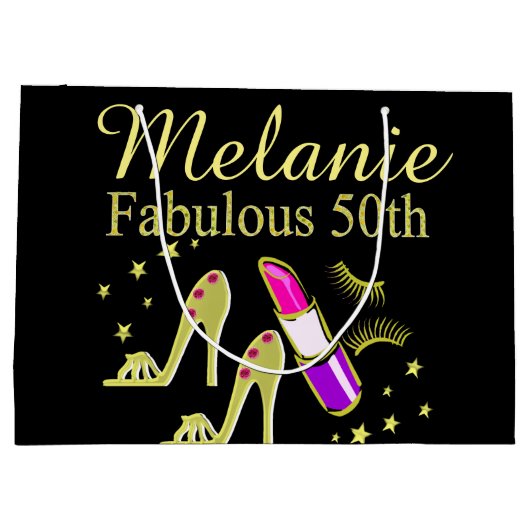 金ゴールドグリッターパーソナライズされた50TH誕生日抱き枕 ラージペーパーバッグ (裏面)