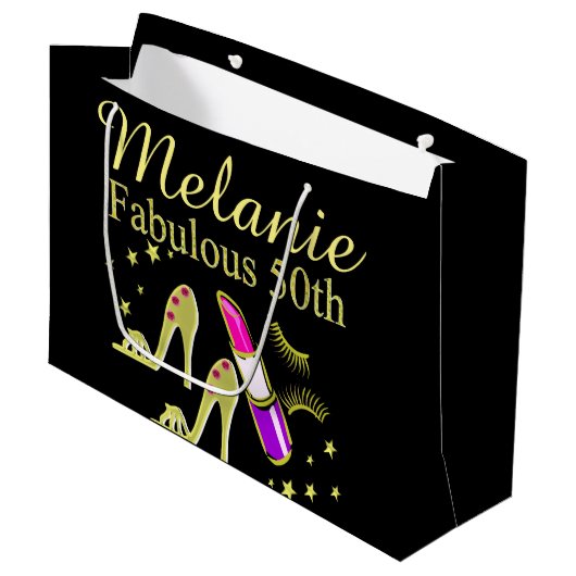 金ゴールドグリッターパーソナライズされた50TH誕生日抱き枕 ラージペーパーバッグ (正面アングル)