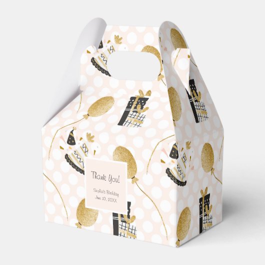 金ゴールドグリッターパーティーバルーンkid誕生日ありがとう フェイバーボックス (正面サイド)