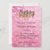 金ゴールドグリッターパーティーピンクホワイトハート誕生日 招待状 (正面)