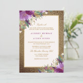 金ゴールドグリッターパープルアメジスト結婚フローラ 招待状 (スタンド正面)