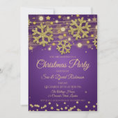 金ゴールドグリッターパープルクリスマスホリデーパーティ 招待状 (正面)