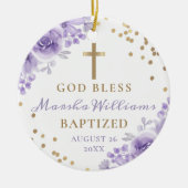 金ゴールドグリッターパープルフローラガールバプテスマ写真 セラミックオーナメント (正面)