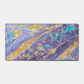 金ゴールドグリッターパープルホログラフィックオパール&マーブル デスクマット (正面)