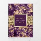 金ゴールドグリッターパープルマーブルフォト結婚ズ 三つ折り招待状 (カバー)