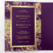 金ゴールドグリッターパープルマーブルフォト結婚ズ 三つ折り招待状 (内部最初)