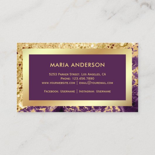 金ゴールドグリッターパープルマーブルメイクアップアーティスト 名刺 (裏面)