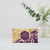 金ゴールドグリッターパープルマーブルメイクアップアーティスト 名刺 (スタンド正面)