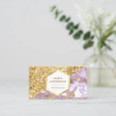 金ゴールドグリッターパープルラベンダーマーブルメイクアップアーティスト 名刺 (スタンド正面)