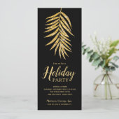 金ゴールドグリッターパームオンブラッククリスマスパーティー招待状 (スタンド正面)