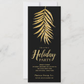 金ゴールドグリッターパームオンブラッククリスマスパーティー招待状 (正面)