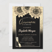 金ゴールドグリッターヒマワリ、ワイングラスキンセアニェラ 招待状 (正面)