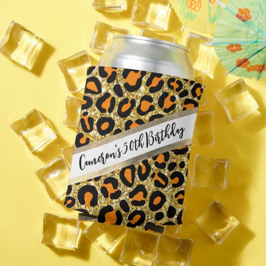 金ゴールドグリッターヒョウガーリーチータシック誕生日 缶クーラー (インサイチュ 夏)