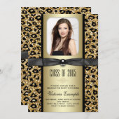 金ゴールドグリッターヒョウ卒業発表 招待状 (正面/裏面)