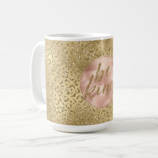 金ゴールドグリッターヒョウ印刷赤面バラBe Kind コーヒーマグカップ (正面左)
