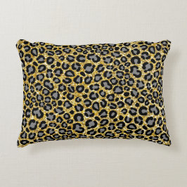 金ゴールドグリッターヒョウ柄チガーリーエタプリント アクセントクッション