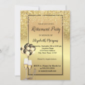 金ゴールドグリッターヒール、ガラス、バルーン退職パーティー 招待状 (正面)