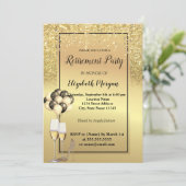 金ゴールドグリッターヒール、ガラス、バルーン退職パーティー 招待状 (スタンド正面)