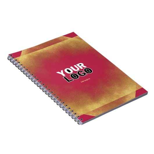 金ゴールドグリッタービバマゼンタファブカスタムロゴ&スローガン ノートブック (右側)