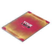 金ゴールドグリッタービバマゼンタファブカスタムロゴ&スローガン ノートブック (左側)