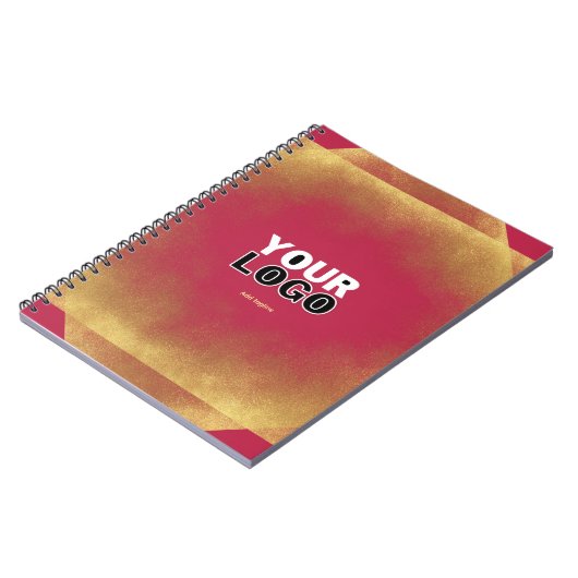 金ゴールドグリッタービバマゼンタファブカスタムロゴ&スローガン ノートブック (左側)