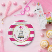 金ゴールドグリッターピストライプンクANY年齢ハッピーバースデー ペーパープレート (パーティー)