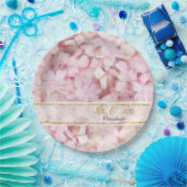 金ゴールドグリッターピンクあじさい花Mr.And Mrs. ペーパープレート (パーティー)