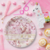 金ゴールドグリッターピンクあじさい花Mr.And Mrs. ペーパープレート (パーティー)