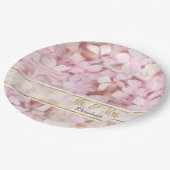 金ゴールドグリッターピンクあじさい花Mr.And Mrs. ペーパープレート (アングル)