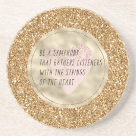 金ゴールドグリッターピンクのハート文字列の詩 コースター