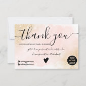 金ゴールドグリッターピンクのブラシストロークの順感謝してい序 サンキューカード (正面)