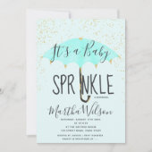 金ゴールドグリッターピンクの傘のようなベビースプリンク 招待状 (正面)